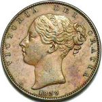 1839 UK farthing value, Victoria, young head, DEF: