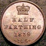 1839 UK half farthing value, Victoria