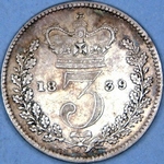 1839 UK threepence value, Victoria, young head