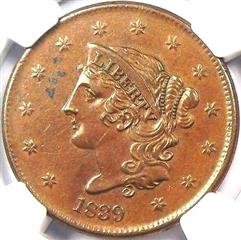 1839 USA penny value, coronet head, booby head