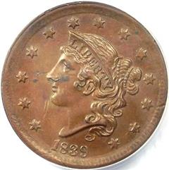 1839 USA penny value, coronet head, silly head
