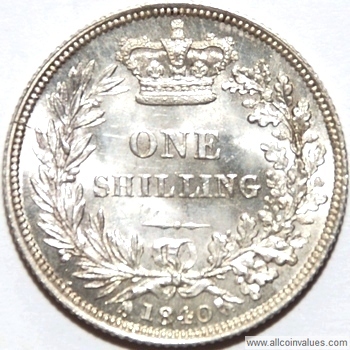 1840 UK shilling reverse, Victoria, young head