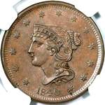 Braided hair USA one cent values, page 1, 1839 to 1845