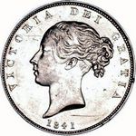 1841 UK halfcrown value, Victoria, young head, D564
