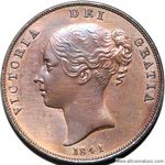 1841 UK penny value, Victoria, young head, REG