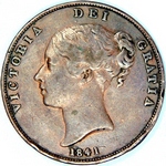 1841 UK penny value, Victoria, young head, REG: