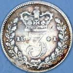1841 UK threepence value, Victoria, young head