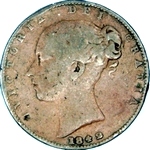 1842 UK farthing value, Victoria, young head, small 42