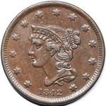 1842 USA one cent value, braided hair, small date