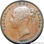 1843 UK penny value, Victoria, young head, REG