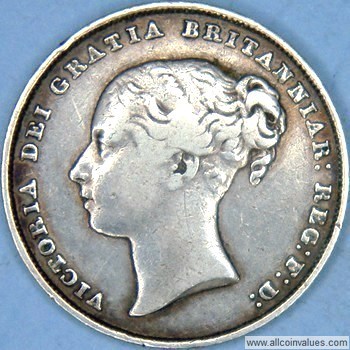 1843 UK shilling obverse