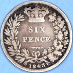 1843 UK sixpence value, Victoria