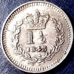 1843 UK three halfpence value, Victoria, 43 over 34