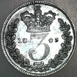 1843 UK threepence value, Victoria, young head