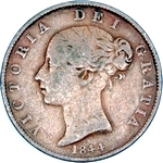 1844 UK halfpenny value, Victoria, young head
