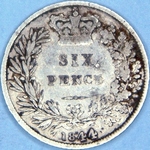 1844 UK sixpence value, Victoria, large 44