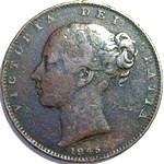 1845 UK farthing value, Victoria, young head