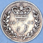 1845 UK threepence value, Victoria, young head