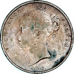 1846 UK penny value, Victoria, young head, far colon