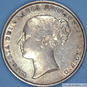 1846 UK shilling obverse, Victoria