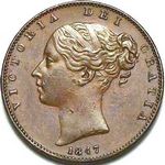 1847 UK farthing value, Victoria, young head