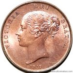 1847 UK penny value, Victoria, young head, far colon
