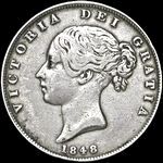 1848 UK halfcrown value, Victoria, young head, 8 over 6, D571