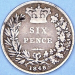 1848 UK sixpence value, Victoria, 8 over 6