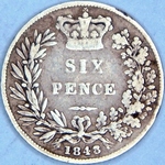 1848 UK sixpence value, Victoria, 8 over 7