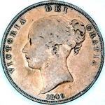 1849 UK penny value, Victoria, young head