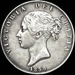 1850 UK halfcrown value, Victoria, young head, D575