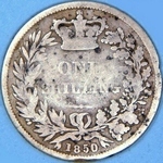 1850 UK shilling value, Victoria, young head, 50 over 49