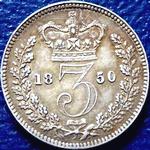 1850 UK threepence value, Victoria, young head