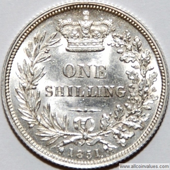 1851 UK shilling reverse, Victoria