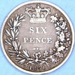 1851 UK sixpence value, Victoria