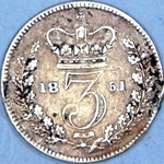 1851 UK threepence value, Victoria, young head