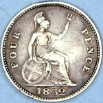 1852 UK fourpence (groat) value, Victoria, young head