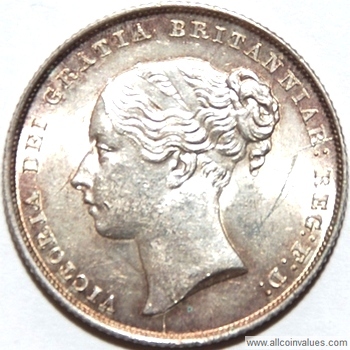1852 UK shilling obverse, Victoria