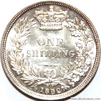 1852 UK shilling reverse, Victoria