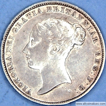 1852 UK sixpence obverse, Victoria, young head