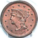 1854 USA one cent value, braided hair