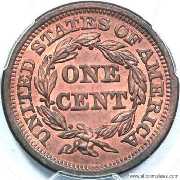 1857 US one cent (penny) value, braided hair, small date
