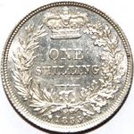 1855 UK shilling value, Victoria, young head