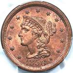 1856 USA one cent value, braided hair, upright 5