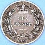 1857 UK sixpence value, Victoria