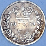 1857 UK threepence value, Victoria, young head