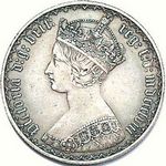 1858 UK florin value, Victoria, gothic, cross incomplete, D731
