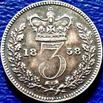 1858 UK threepence value, Victoria, young head