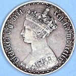 1859 UK florin value, Victoria, gothic, cross complete, D732