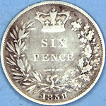 1859 UK sixpence value, Victoria, 9 over 8
